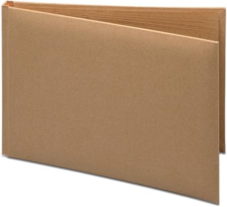 Kraft brown paper guest book with open pages displayed in a front-facing position against a white background.