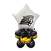 White star-shaped foil balloon with a Native American warrior head logo in gold and black, seated above four clustered round balloons in black and gold colors.