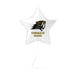 White star-shaped foil balloon featuring a black and gold panther head logo with "CONGRATS NAME!" text in gold lettering.