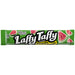 Laffy Taffy Watermelon: chewy taffy, pink and green in color. Sold in a 1.5 oz flat wrapped bar, printed with the brand name and product.