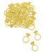 Gold diamond-shaped confetti pieces with ring bases scattered in a pile, shown with three individual pieces displayed below.