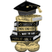 Black and gold foil balloon featuring a stacked books design with a graduation cap on top and motivational text including "Incredible," "Fantastic," "You Did It," "Way to Go," and "Great Job.
