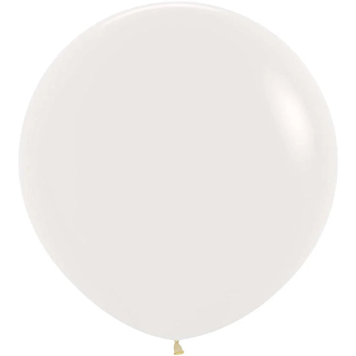 Two large clear latex balloons with a slight pearlescent finish and tan tie knots at the base.