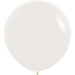Two large clear latex balloons with a slight pearlescent finish and tan tie knots at the base.