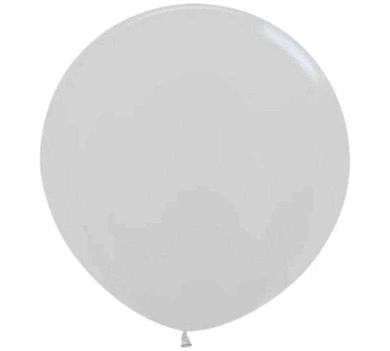Large metallic silver latex balloon with a rounded oval shape and subtle shine finish.