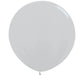 Large metallic silver latex balloon with a rounded oval shape and subtle shine finish.