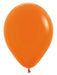 Bright orange latex balloon with a rounded teardrop shape and tied red knot at the bottom.