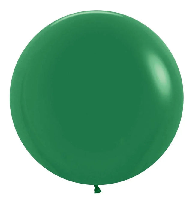 Large forest green latex balloon with a glossy finish and small tied knot at the bottom, shown fully inflated against a white background.