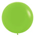 Large round lime green latex balloon with a glossy finish and tied knot at the bottom.
