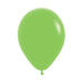 A single lime green latex balloon with a rounded teardrop shape and a small tied knot at the base against a white background.