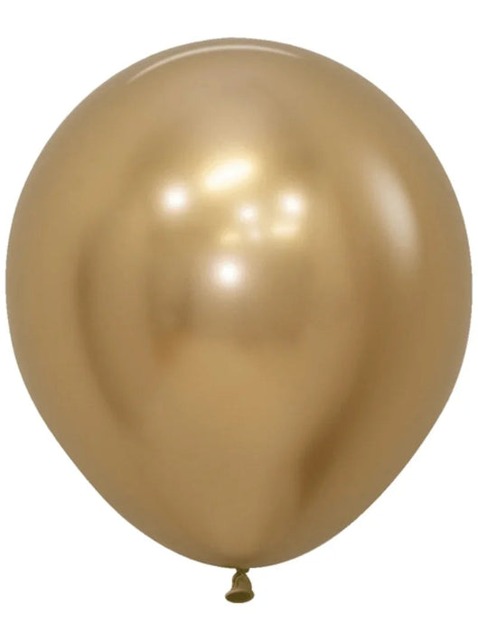 Reflex gold latex balloon with a pearlescent champagne finish and metallic sheen, shown inflated against a white background.