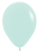 Single pastel mint green latex balloon with a matte finish and tied knot at the bottom.