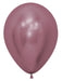 Single reflex pink latex balloon with a pearlescent sheen and subtle surface texture, shown inflated against a white background.