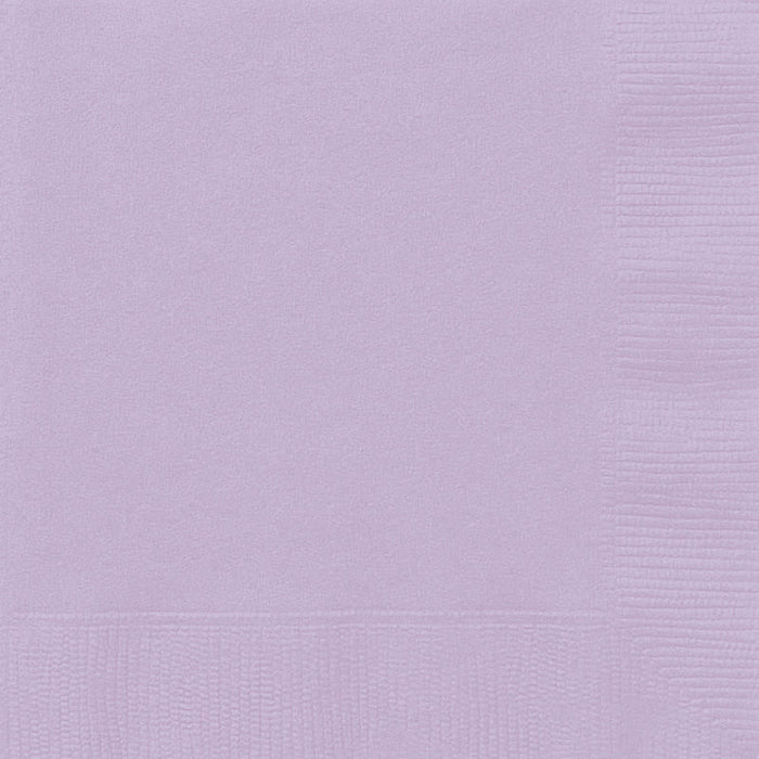 Stack of lavender-colored paper napkins with a textured weave pattern, showing the folded edge detail.