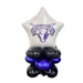 White star-shaped foil balloon with purple bull logo and "LEHI" text, mounted on four black and purple round air-filled balloons arranged in a cluster.