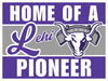 Purple and gray yard sign featuring "Home of a Lehi Pioneer" text with a longhorn bull logo and school name, measuring 24 inches by 18 inches.