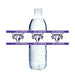 Plastic water bottle wrapped with purple Lehi Pioneers band labels featuring bull mascot logos and repeated text around the middle section.