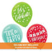 Three printed latex balloons in green, turquoise, and red with white text reading "Let's Celebrate," "Time to Party," and "Happy Birthday," helium not included.