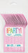 A package of 20 light pink heavy-duty plastic forks fanned out to display their curved handles, with colorful "PARTY!" branding and product details visible on the packaging label.