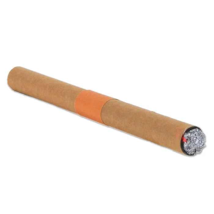 Single light-up prop cigar with tan paper wrapper, orange band around the middle, and glowing tip with red and gray details.
