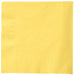 Bright yellow paper napkins with a textured surface arranged in a stack.