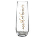 Clear stemless champagne glass with "Maid of Honor" printed in elegant gold script text running diagonally down the front.