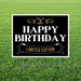 Black and white yard sign with gold decorative flourishes reading "Happy Birthday Limited Edition" on grass background.