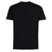 Black short-sleeved crew neck t-shirt displayed flat against a white background.