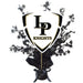 Black and gold shield-shaped centerpiece featuring "LP KNIGHTS" text with decorative star sprays extending upward from a black ribbon bow at the base.