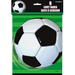 Package of 8 soccer ball-shaped loot bags with black and white pentagon and hexagon panels, displayed against a green striped background.