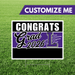 Graduation-themed customizable sign with 'Congrats Grad 2026' on a grass background