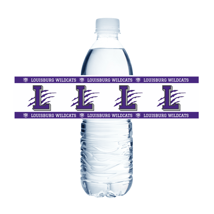 Clear water bottle with 'Louisburg Wildcats' label on a white background