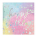 Luminous Birthday lunch napkin with pastel rainbow coloring, star accents, and iridescent-style happy birthday lettering, sold in a 16-count pack.