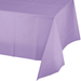 Lavender plastic tablecover with a rectangular shape, draped to show its dimensions and semi-transparent material.