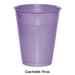 Purple plastic cup with horizontal ribbed texture throughout the body, holding 16 oz capacity.