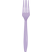 One lavender plastic fork with four tines and a long handle, displayed against a white background.