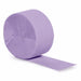 Rolled lavender crepe paper streamer partially unrolled against a white background, showing the textured purple paper in a cylindrical form.