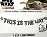 Star Wars Mandalorian balloon banner kit featuring gray letter balloons spelling "THIS IS THE WAY" with two small character balloons on either end, marked air fill only.