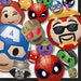 Colorful napkins featuring Marvel superhero characters including Spider-Man, Iron Man, Captain America, and Deadpool with expressive emoji-style faces arranged in a collage pattern.