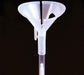 Clear plastic funnel-shaped cups with wide tops and narrow stems, shown from above against a black background.