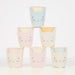 Cute Kitten Cups arranged in a pyramid with pastel paper cups featuring kitten face wraps, ears, whiskers, and tiny noses.