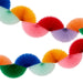 Rainbow Honeycomb Fan Garland with colorful paper fan decorations in red, pink, orange, yellow, mint, green, blue, and lavender on a white background.