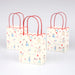 Animal Friends Party Bags with illustrated animals, balloons, and gifts, featuring red handles and scalloped edges in an 8-count set.