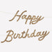 Gold Personalizable Birthday Garland Set with glittery gold script “Happy Birthday” letters hanging on string, designed to customize with a birthday number