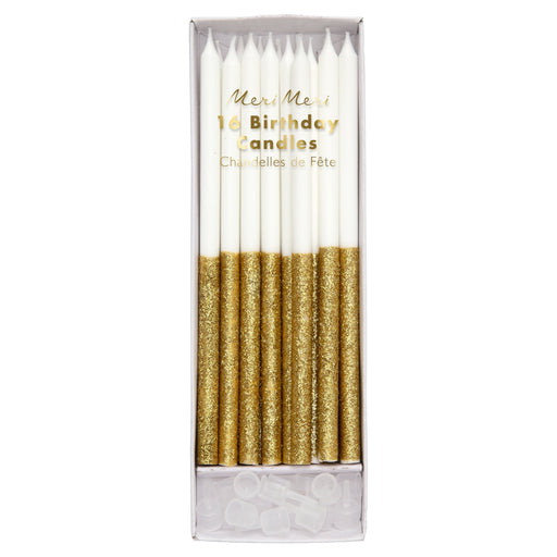 Gold Glitter Dipped Candles | 16ct
