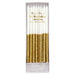 Gold Glitter Dipped Candles in clear packaging with white birthday candles and sparkling gold glitter dipped ends.