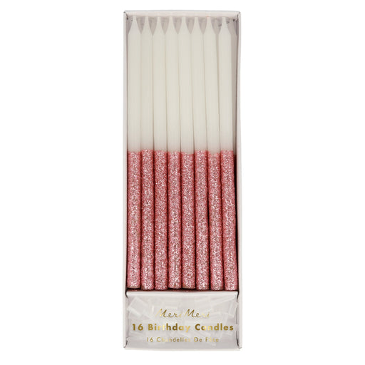 Dusky Pink Glitter Dipped Candles | 16ct