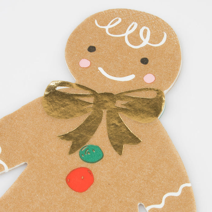 Closeup of Jolly Christmas Gingerbread Boy Napkin