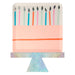 Birthday Cake Plate shaped like a birthday cake with colorful candles, pink cake design, and sparkling silver cake stand detail on a white background.