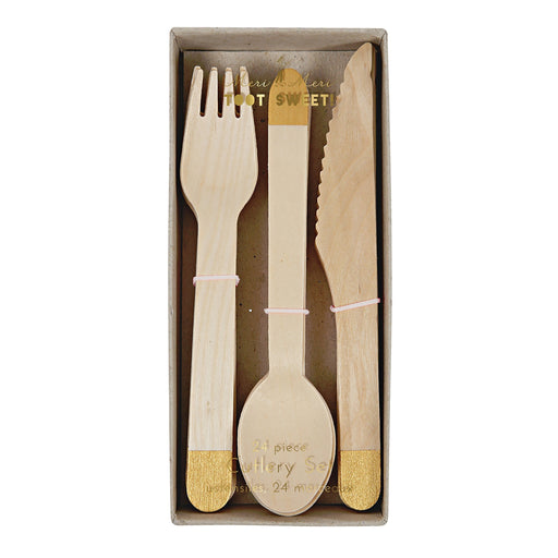 Gold Wooden Cutlery Set | 24ct